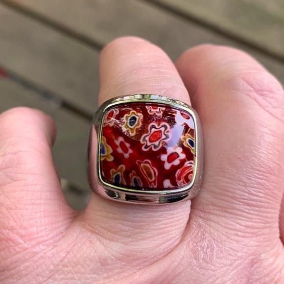 STAINLESS STEEL FLORAL GLASS RING - Picture 5 of 6